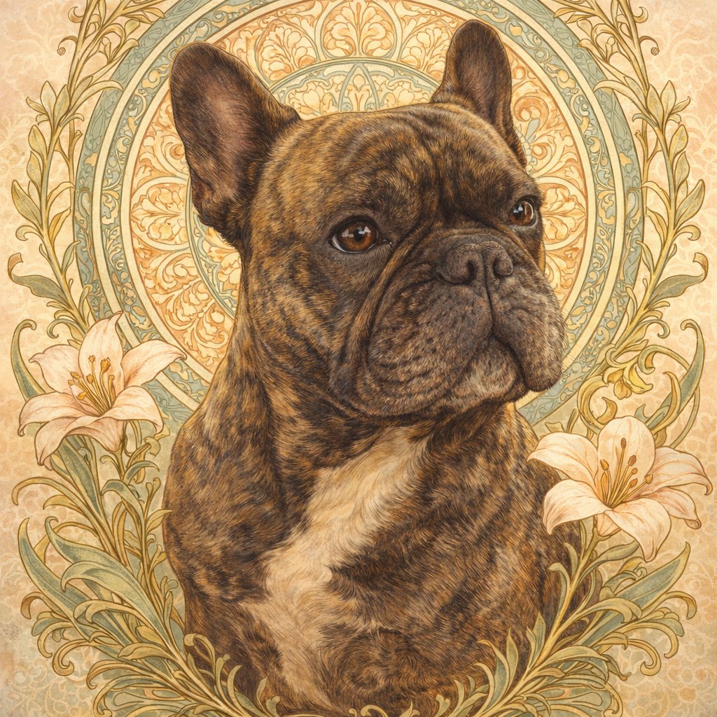 Painterly portrait of an adult and their pet